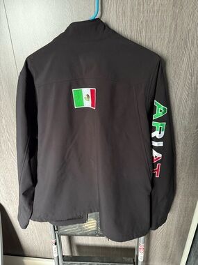 Ariat Black Softshell Jacket with Mexican Flag and Branded Sleeve